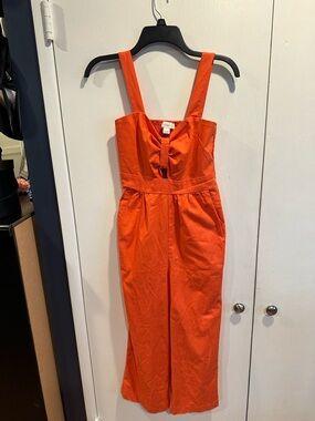Bright Orange Wide-Leg Twisted Bodice Jumpsuit